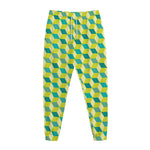Green Geometric Cube Shape Pattern Print Jogger Pants