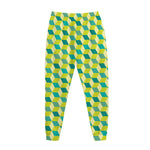 Green Geometric Cube Shape Pattern Print Jogger Pants