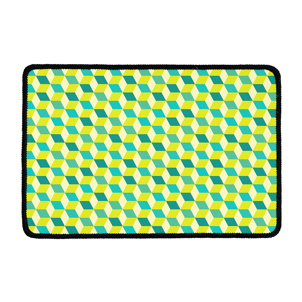 Green Geometric Cube Shape Pattern Print Kitchen Mat