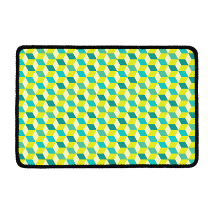 Green Geometric Cube Shape Pattern Print Kitchen Mat
