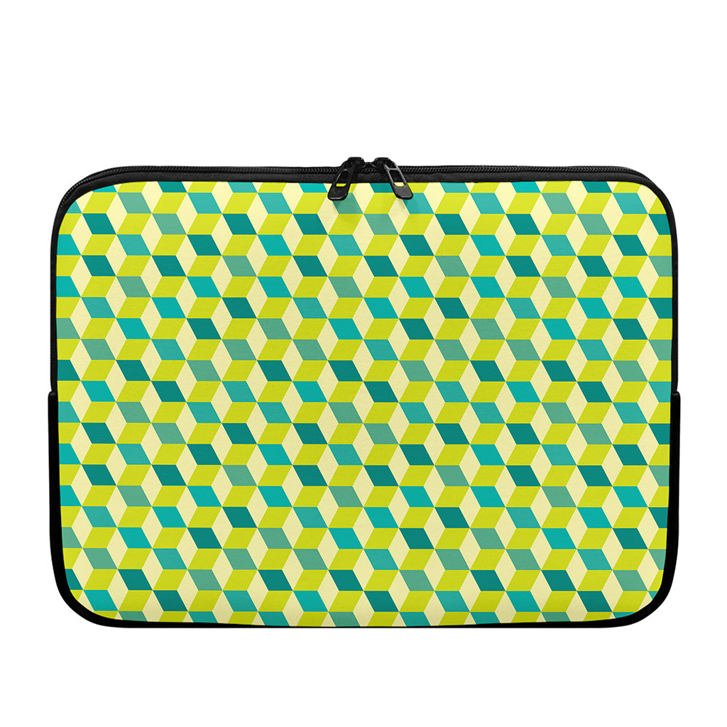 Green Geometric Cube Shape Pattern Print Laptop Sleeve
