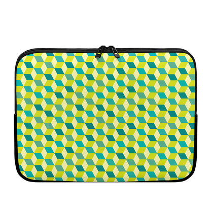 Green Geometric Cube Shape Pattern Print Laptop Sleeve