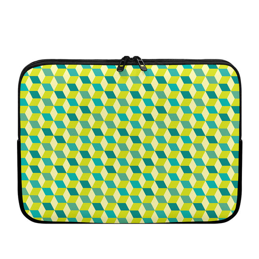 Green Geometric Cube Shape Pattern Print Laptop Sleeve