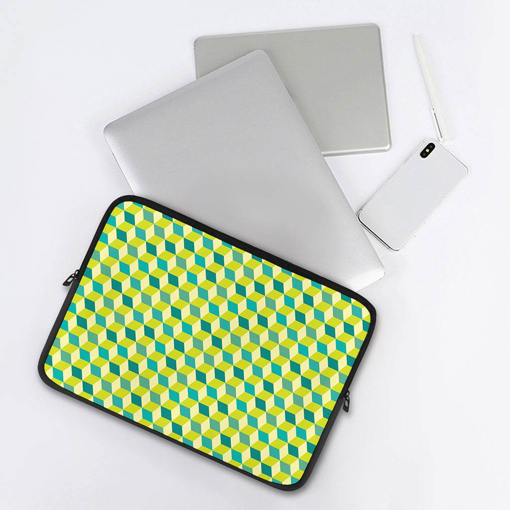 Green Geometric Cube Shape Pattern Print Laptop Sleeve