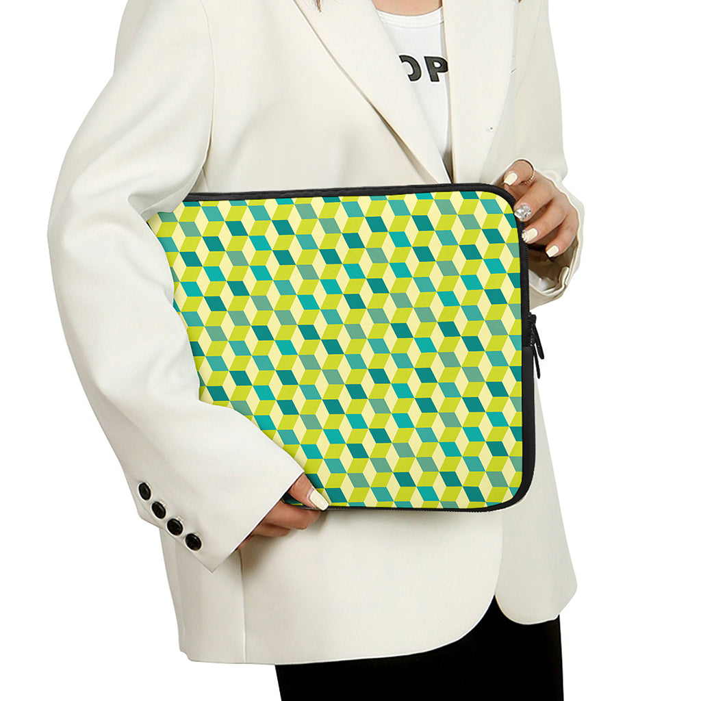 Green Geometric Cube Shape Pattern Print Laptop Sleeve