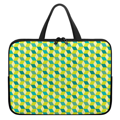 Green Geometric Cube Shape Pattern Print Laptop Sleeve With Handle