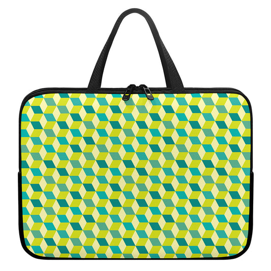 Green Geometric Cube Shape Pattern Print Laptop Sleeve With Handle