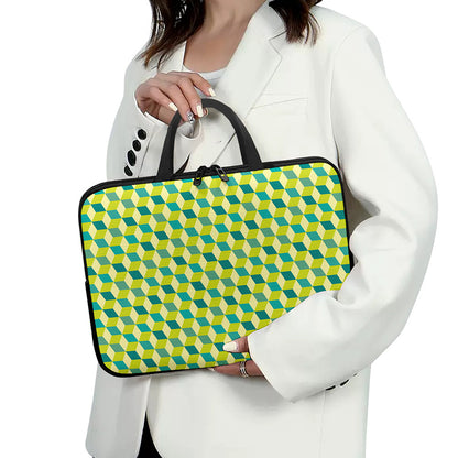 Green Geometric Cube Shape Pattern Print Laptop Sleeve With Handle