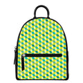 Green Geometric Cube Shape Pattern Print Leather Backpack