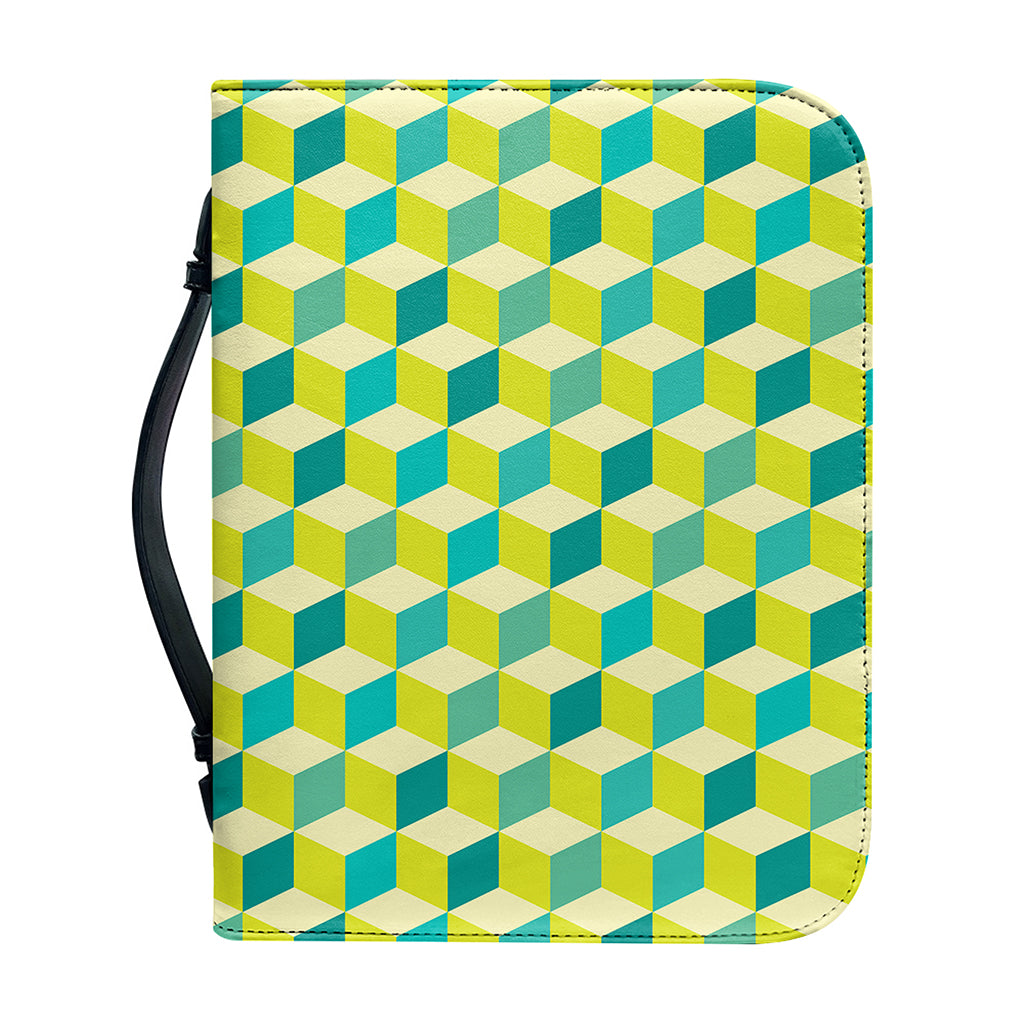 Green Geometric Cube Shape Pattern Print Leather Bible Cover
