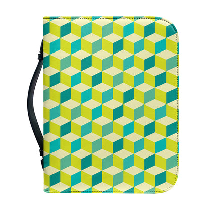 Green Geometric Cube Shape Pattern Print Leather Bible Cover