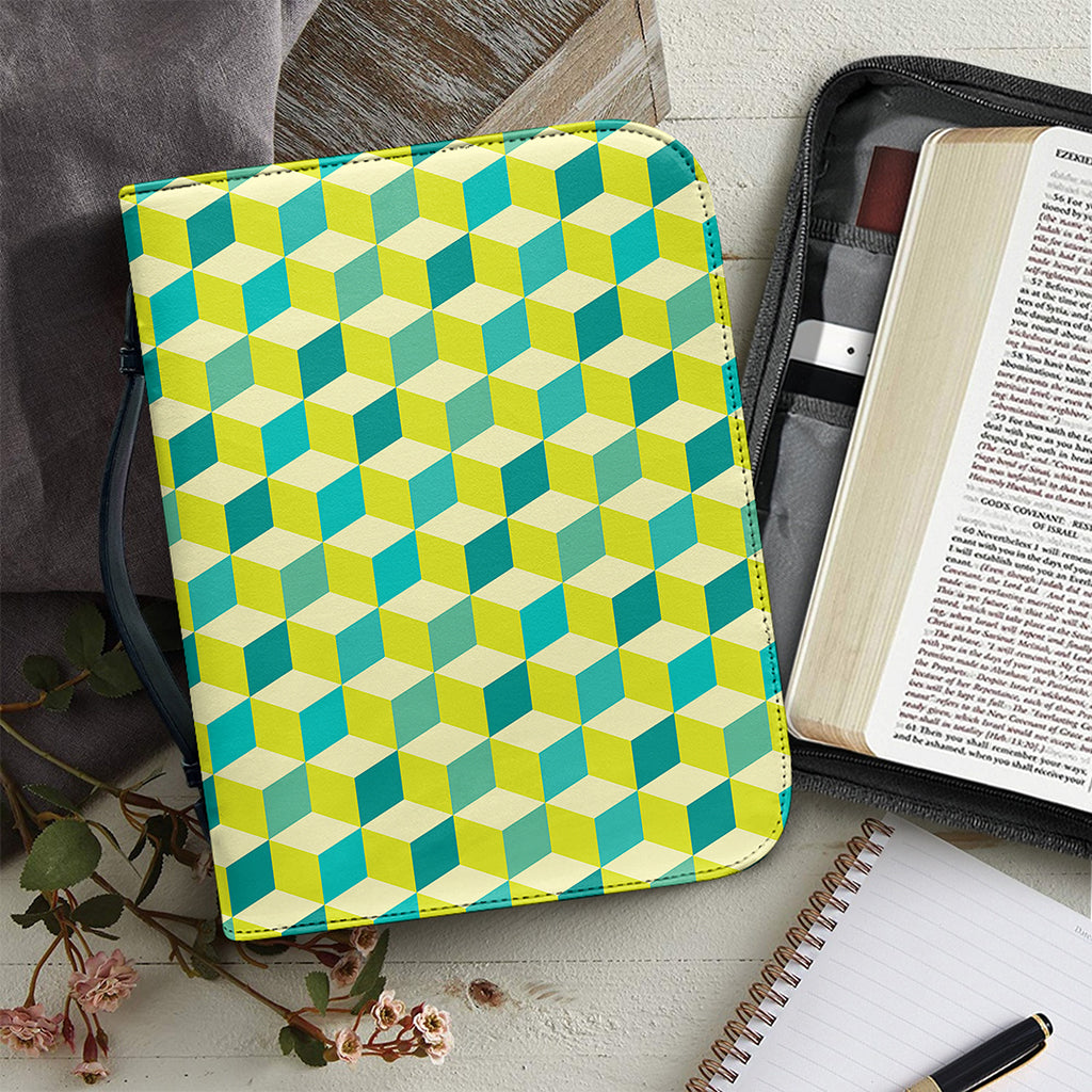 Green Geometric Cube Shape Pattern Print Leather Bible Cover