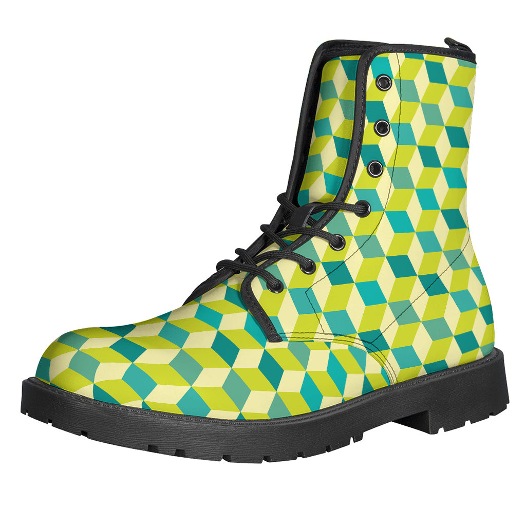 Green Geometric Cube Shape Pattern Print Backpack