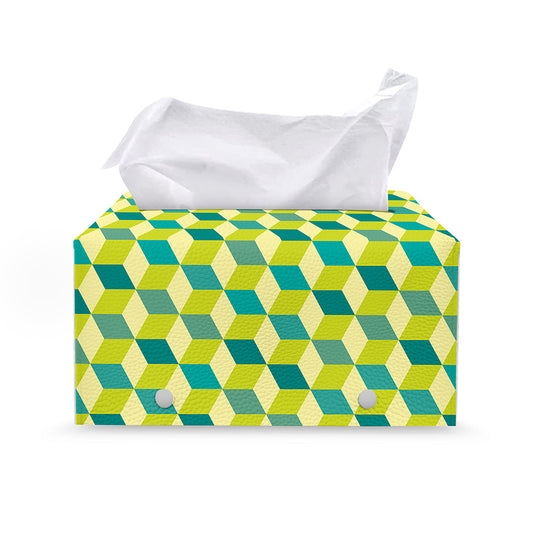 Green Geometric Cube Shape Pattern Print Leather Tissue Box Cover