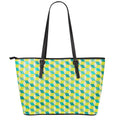 Green Geometric Cube Shape Pattern Print Leather Tote Bag With Zipper