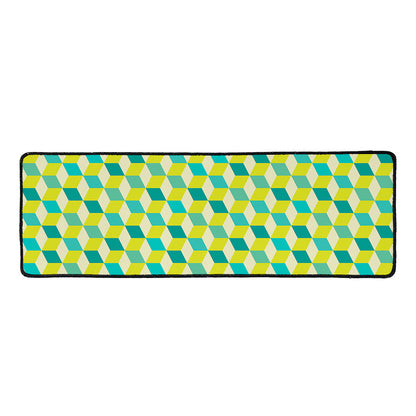 Green Geometric Cube Shape Pattern Print Long Kitchen Mat