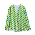 Green Geometric Cube Shape Pattern Print Long Sleeve Short Coat