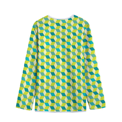 Green Geometric Cube Shape Pattern Print Long Sleeve Short Coat