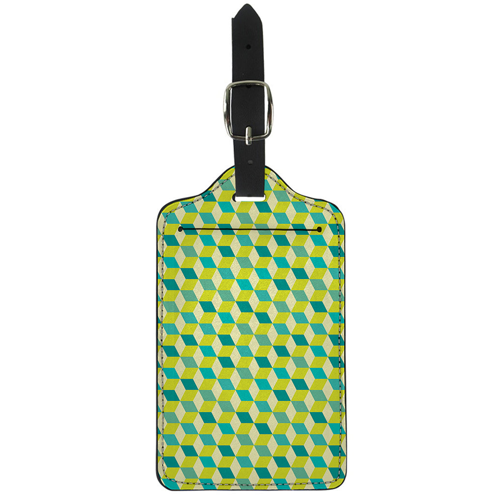 Green Geometric Cube Shape Pattern Print Luggage Tag