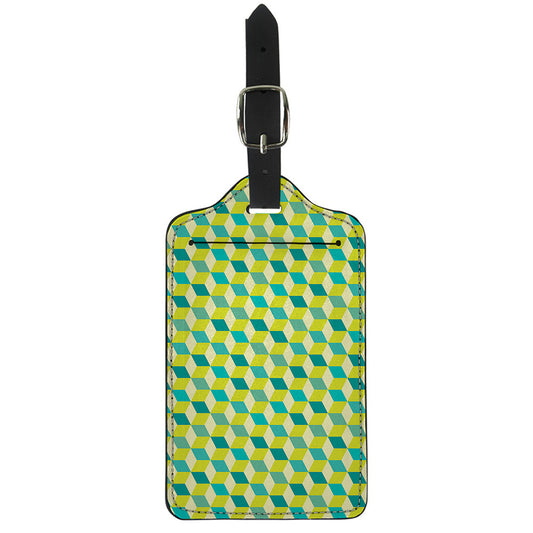 Green Geometric Cube Shape Pattern Print Luggage Tag
