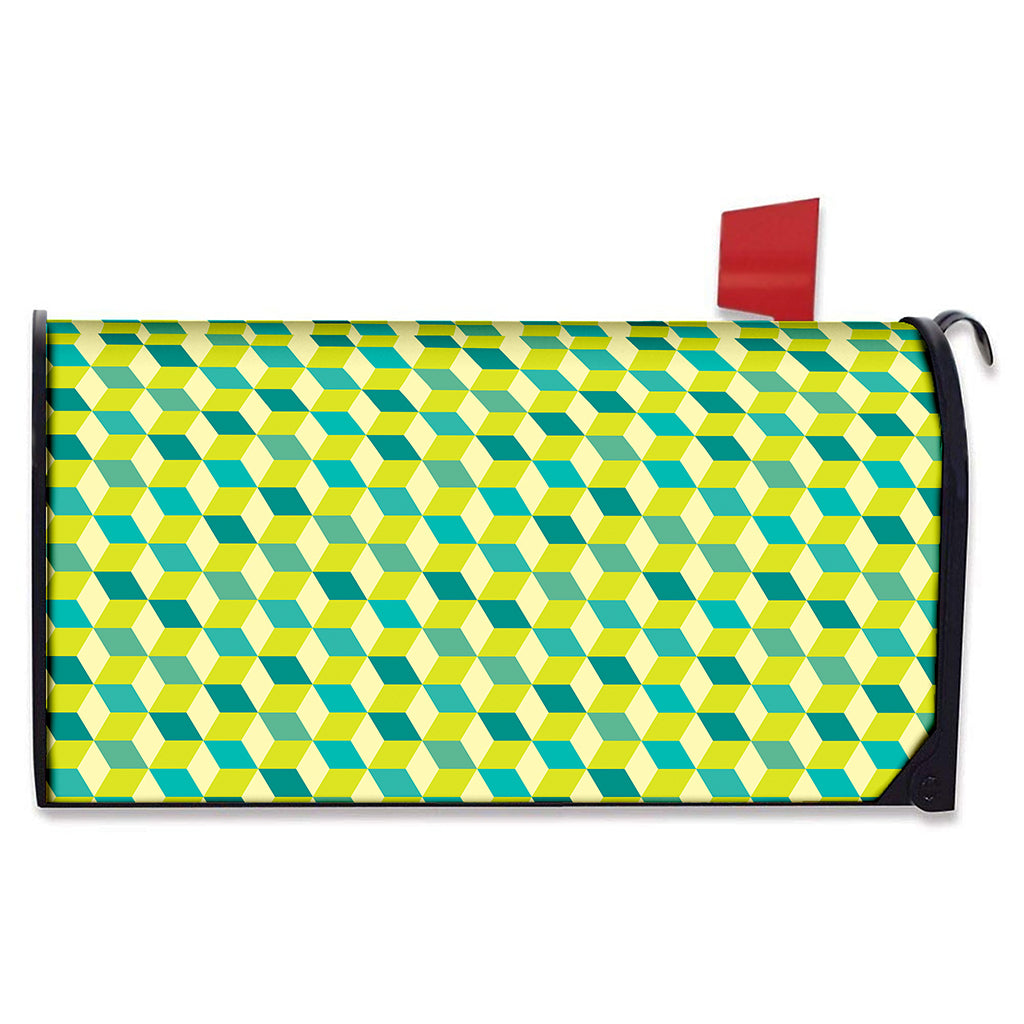 Green Geometric Cube Shape Pattern Print Mailbox Cover