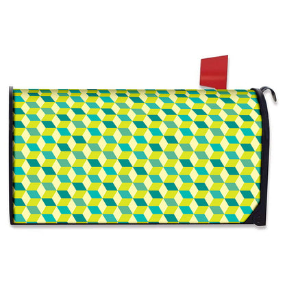 Green Geometric Cube Shape Pattern Print Mailbox Cover