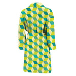 Green Geometric Cube Shape Pattern Print Men's Bathrobe