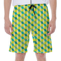 Green Geometric Cube Shape Pattern Print Men's Beach Shorts