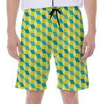 Green Geometric Cube Shape Pattern Print Men's Beach Shorts