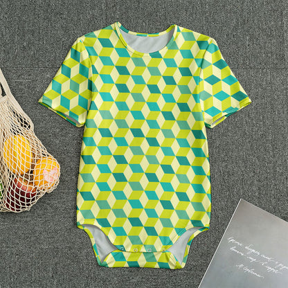Green Geometric Cube Shape Pattern Print Men's Bodysuit