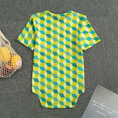 Green Geometric Cube Shape Pattern Print Men's Bodysuit