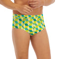Green Geometric Cube Shape Pattern Print Men's Briefs