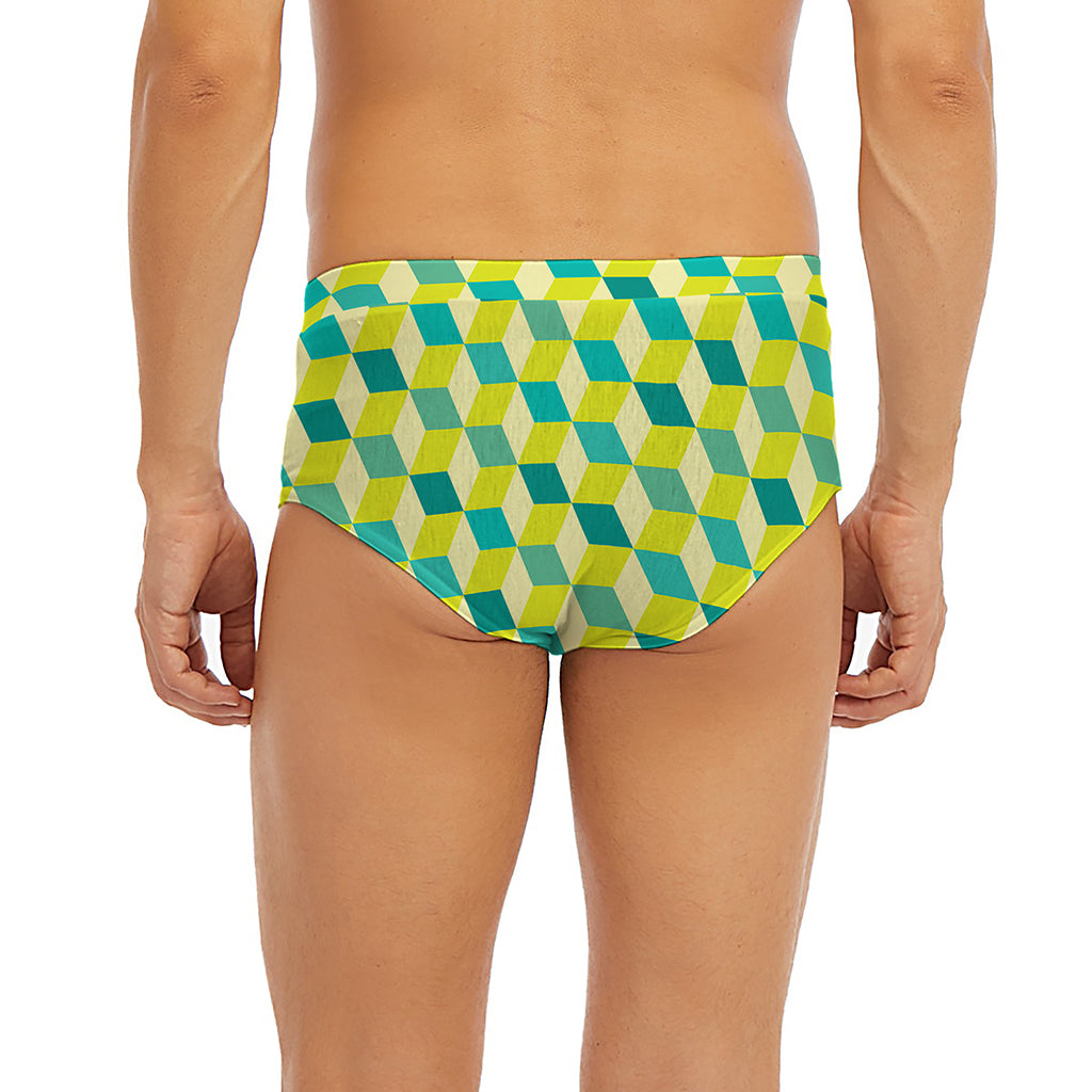Green Geometric Cube Shape Pattern Print Men's Briefs
