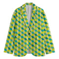 Green Geometric Cube Shape Pattern Print Men's Cotton Blazer