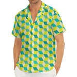 Green Geometric Cube Shape Pattern Print Men's Deep V-Neck Shirt