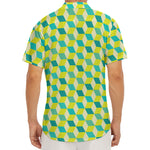 Green Geometric Cube Shape Pattern Print Men's Deep V-Neck Shirt