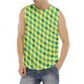 Green Geometric Cube Shape Pattern Print Men's Fitness Tank Top