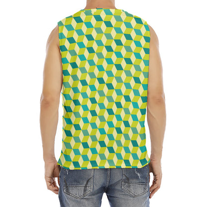 Green Geometric Cube Shape Pattern Print Men's Fitness Tank Top