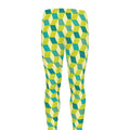 Green Geometric Cube Shape Pattern Print Men's Leggings