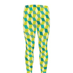 Green Geometric Cube Shape Pattern Print Men's leggings