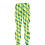 Green Geometric Cube Shape Pattern Print Men's leggings