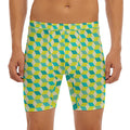 Green Geometric Cube Shape Pattern Print Men's Long Boxer Briefs
