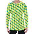 Green Geometric Cube Shape Pattern Print Men's Long Sleeve T-Shirt