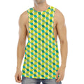 Green Geometric Cube Shape Pattern Print Men's Muscle Tank Top