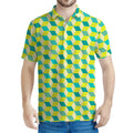 Green Geometric Cube Shape Pattern Print Men's Polo Shirt
