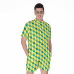 Green Geometric Cube Shape Pattern Print Men's Rompers