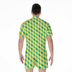 Green Geometric Cube Shape Pattern Print Men's Rompers