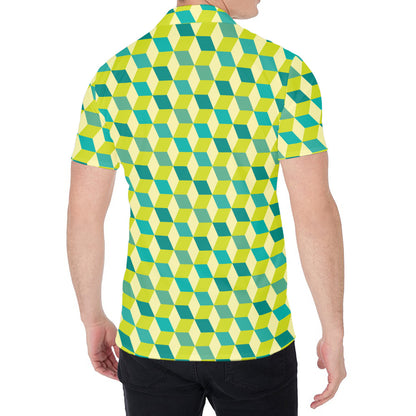 Green Geometric Cube Shape Pattern Print Men's Shirt