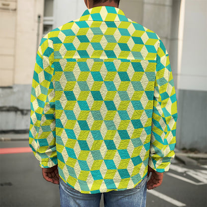 Green Geometric Cube Shape Pattern Print Men's Shirt Jacket