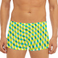 Green Geometric Cube Shape Pattern Print Men's Short Boxer Briefs